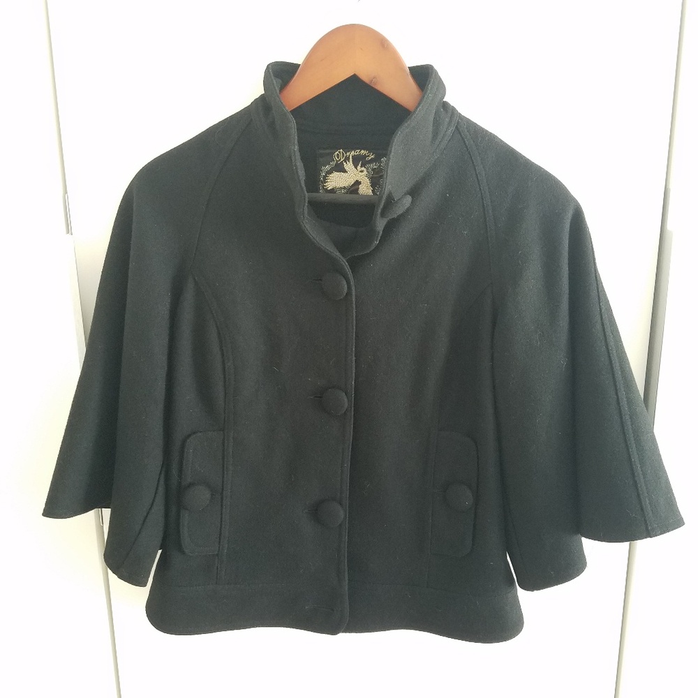 ZARA Wool Jacket 3/4 Bell Sleeve Black EUC Size S